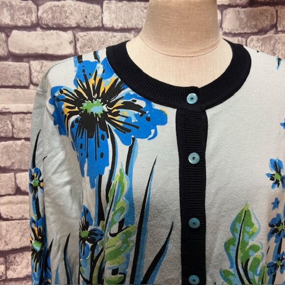 Bob Mackie Wearable Art Blue, Black & Green Cardigan Size 1X - Picture 2 of 9